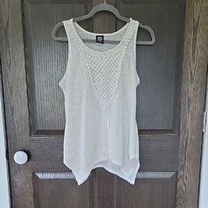bobeau Cream Crochet-Panel Scoop Neck Tank
